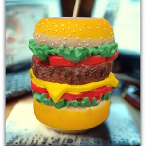 Vintage Hamburger Shaped Ceramic Pencil Holder – 4"x5" Desk & Bathroom Organizer